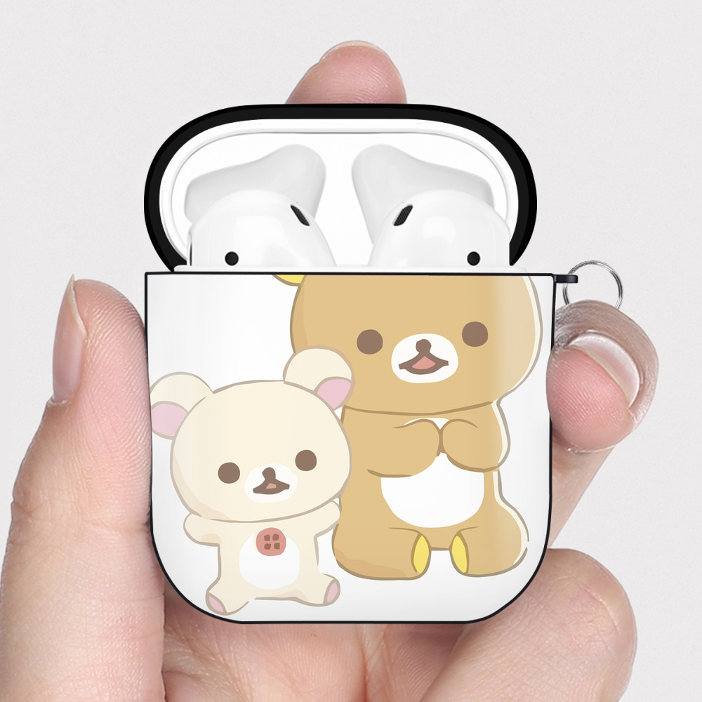 （画像用） リラックマ リラックマ キイロイトリ Rilakkuma Korilakkuma Kiiroitori AirPods 第2世代保護ケース ハードシェル ブラック 耐衝撃・防指紋・カラビナ付き