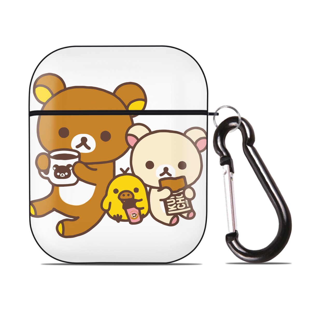 （画像用） リラックマ リラックマ キイロイトリ Rilakkuma Korilakkuma Kiiroitori AirPods 第2世代保護ケース ハードシェル ブラック 耐衝撃・防指紋・カラビナ付き