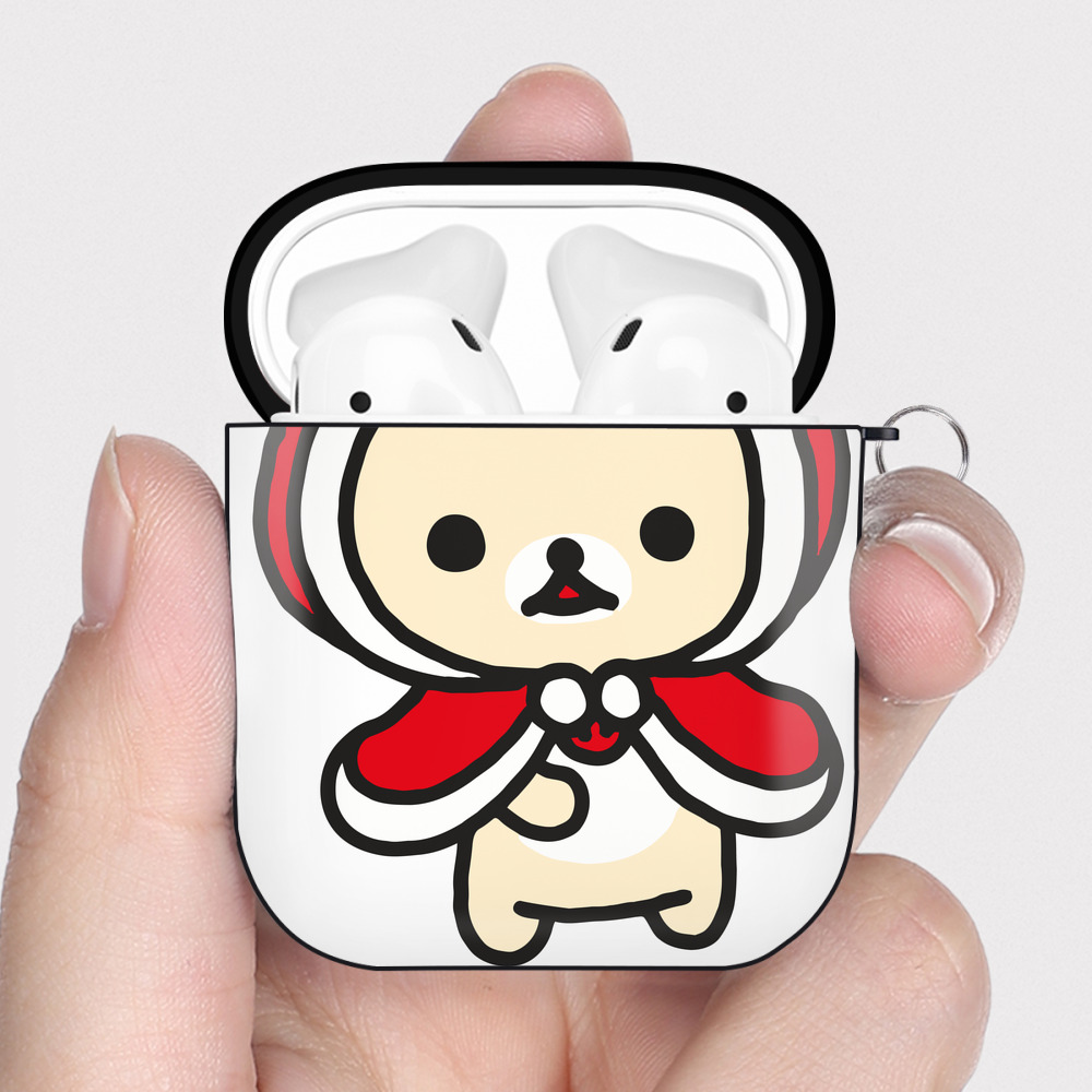 （画像用） リラックマ リラックマ キイロイトリ Rilakkuma Korilakkuma Kiiroitori AirPods 第2世代保護ケース ハードシェル ブラック 耐衝撃・防指紋・カラビナ付き