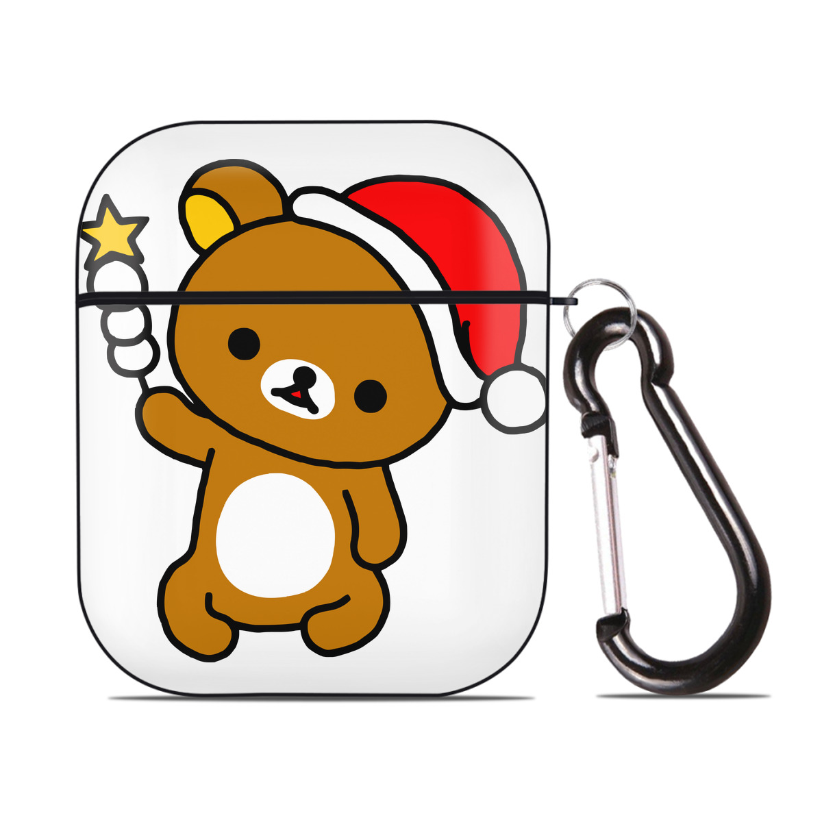 （画像用） リラックマ リラックマ キイロイトリ Rilakkuma Korilakkuma Kiiroitori AirPods 第2世代保護ケース ハードシェル ブラック 耐衝撃・防指紋・カラビナ付き