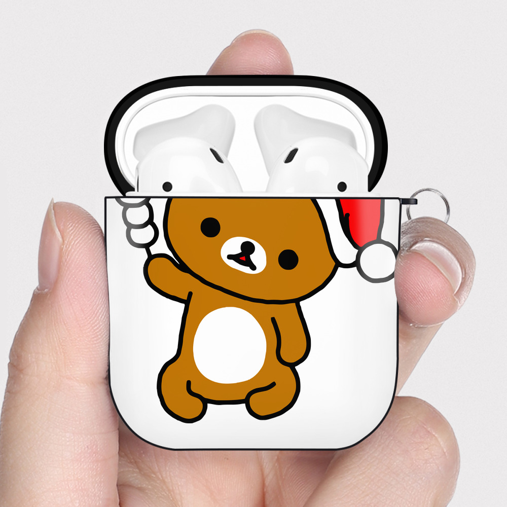 （画像用） リラックマ リラックマ キイロイトリ Rilakkuma Korilakkuma Kiiroitori AirPods 第2世代保護ケース ハードシェル ブラック 耐衝撃・防指紋・カラビナ付き