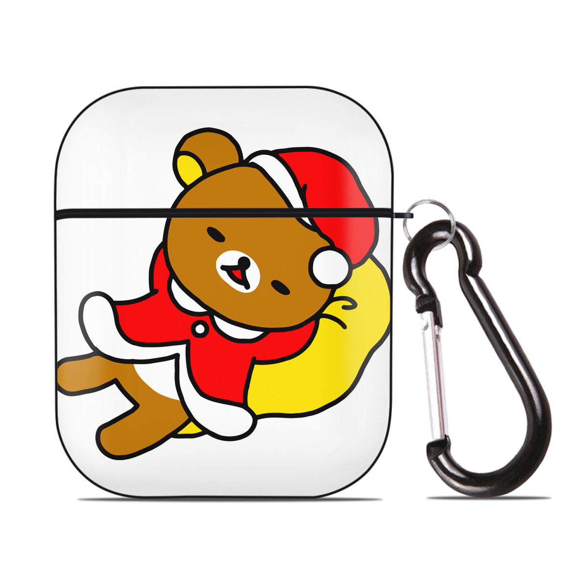 （画像用） リラックマ リラックマ キイロイトリ Rilakkuma Korilakkuma Kiiroitori AirPods 第2世代保護ケース ハードシェル ブラック 耐衝撃・防指紋・カラビナ付き