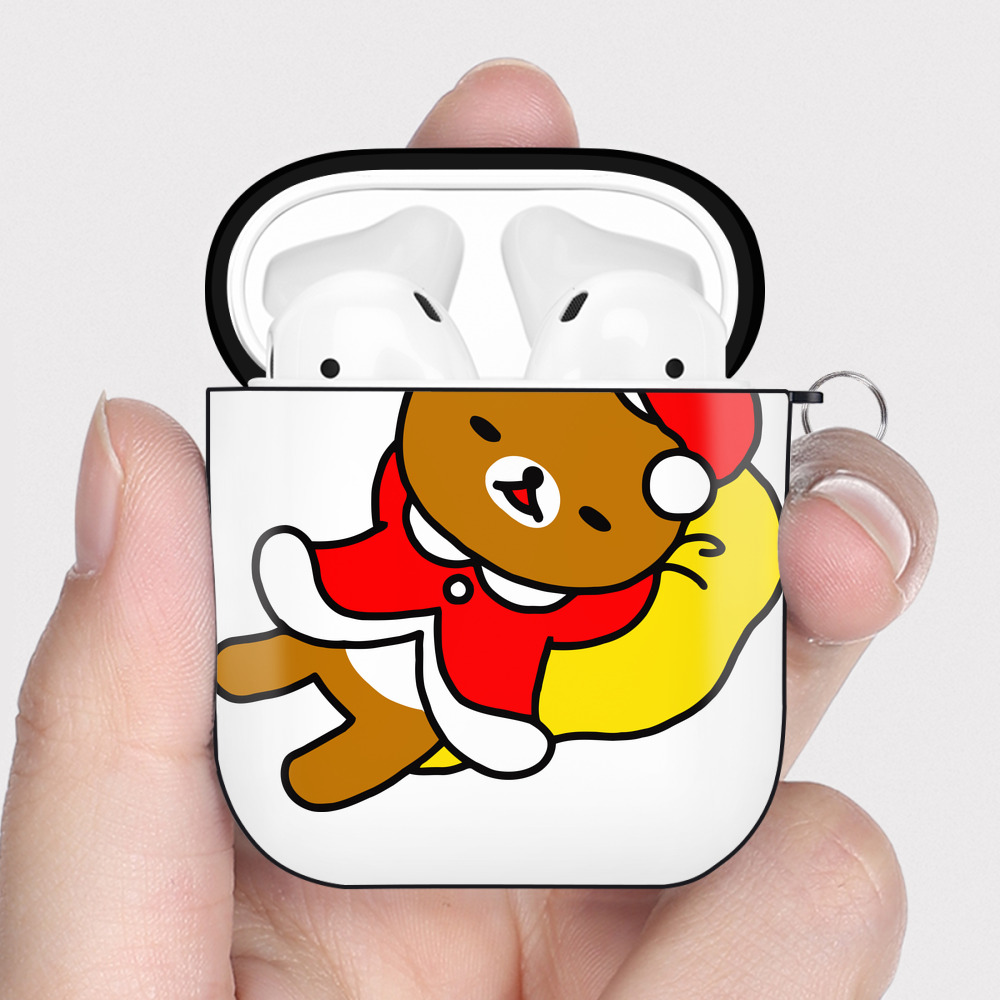 （画像用） リラックマ リラックマ キイロイトリ Rilakkuma Korilakkuma Kiiroitori AirPods 第2世代保護ケース ハードシェル ブラック 耐衝撃・防指紋・カラビナ付き