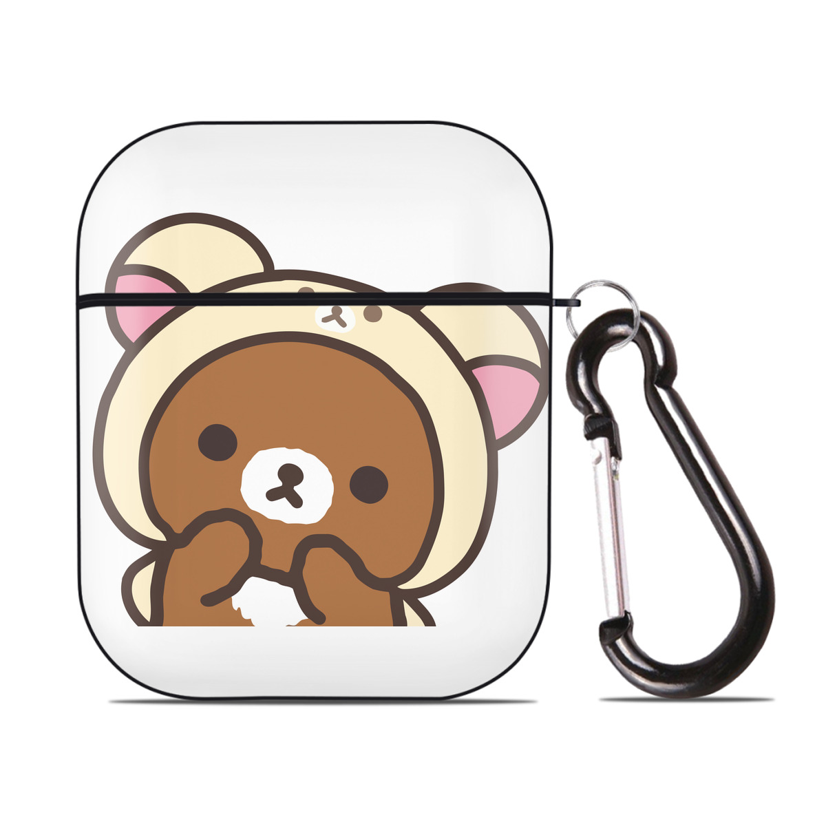 （画像用） リラックマ リラックマ キイロイトリ Rilakkuma Korilakkuma Kiiroitori AirPods 第2世代保護ケース ハードシェル ブラック 耐衝撃・防指紋・カラビナ付き