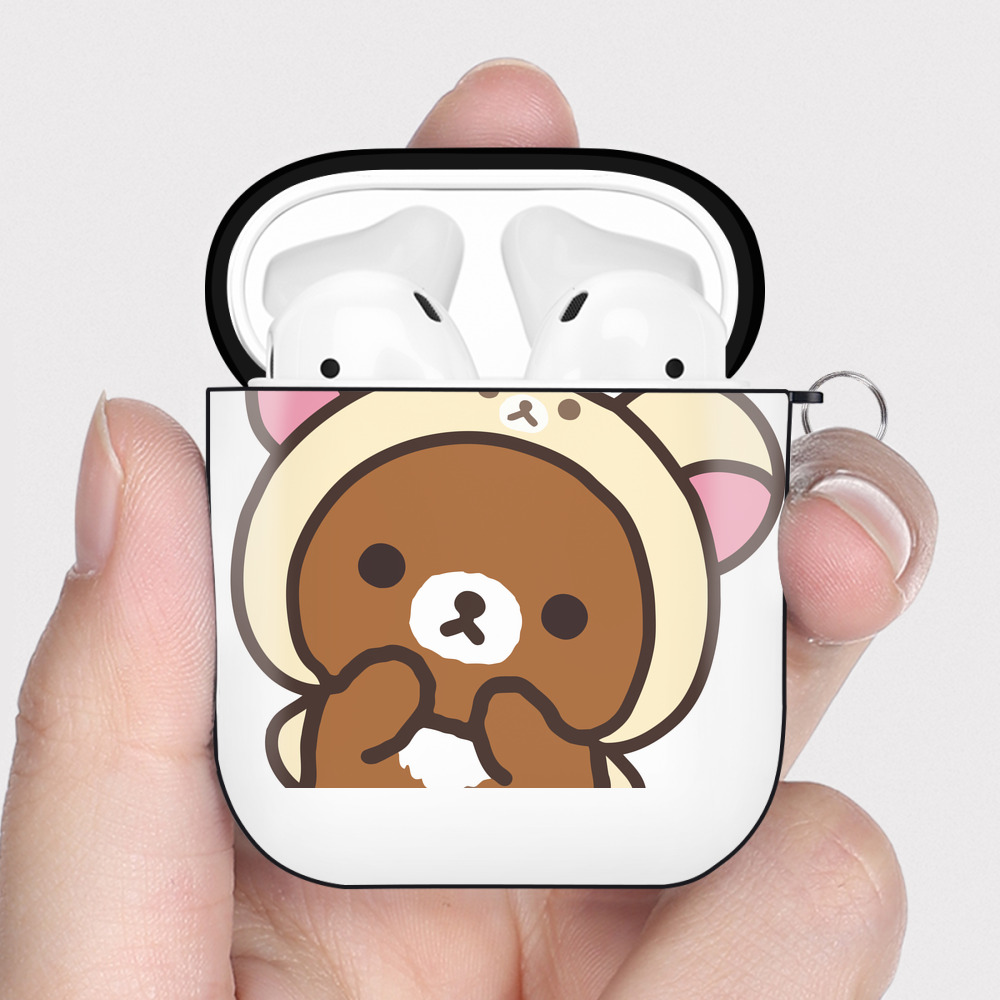 （画像用） リラックマ リラックマ キイロイトリ Rilakkuma Korilakkuma Kiiroitori AirPods 第2世代保護ケース ハードシェル ブラック 耐衝撃・防指紋・カラビナ付き