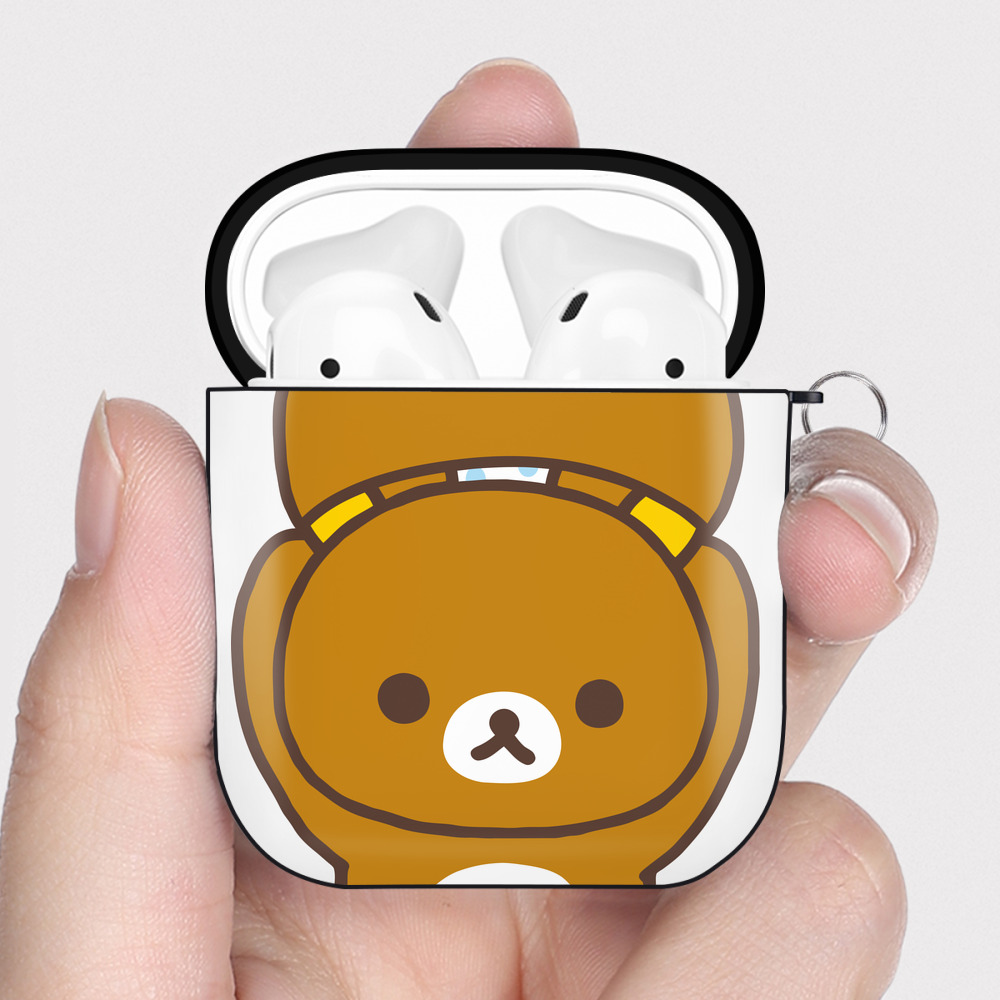 （画像用） リラックマ リラックマ キイロイトリ Rilakkuma Korilakkuma Kiiroitori AirPods 第2世代保護ケース ハードシェル ブラック 耐衝撃・防指紋・カラビナ付き