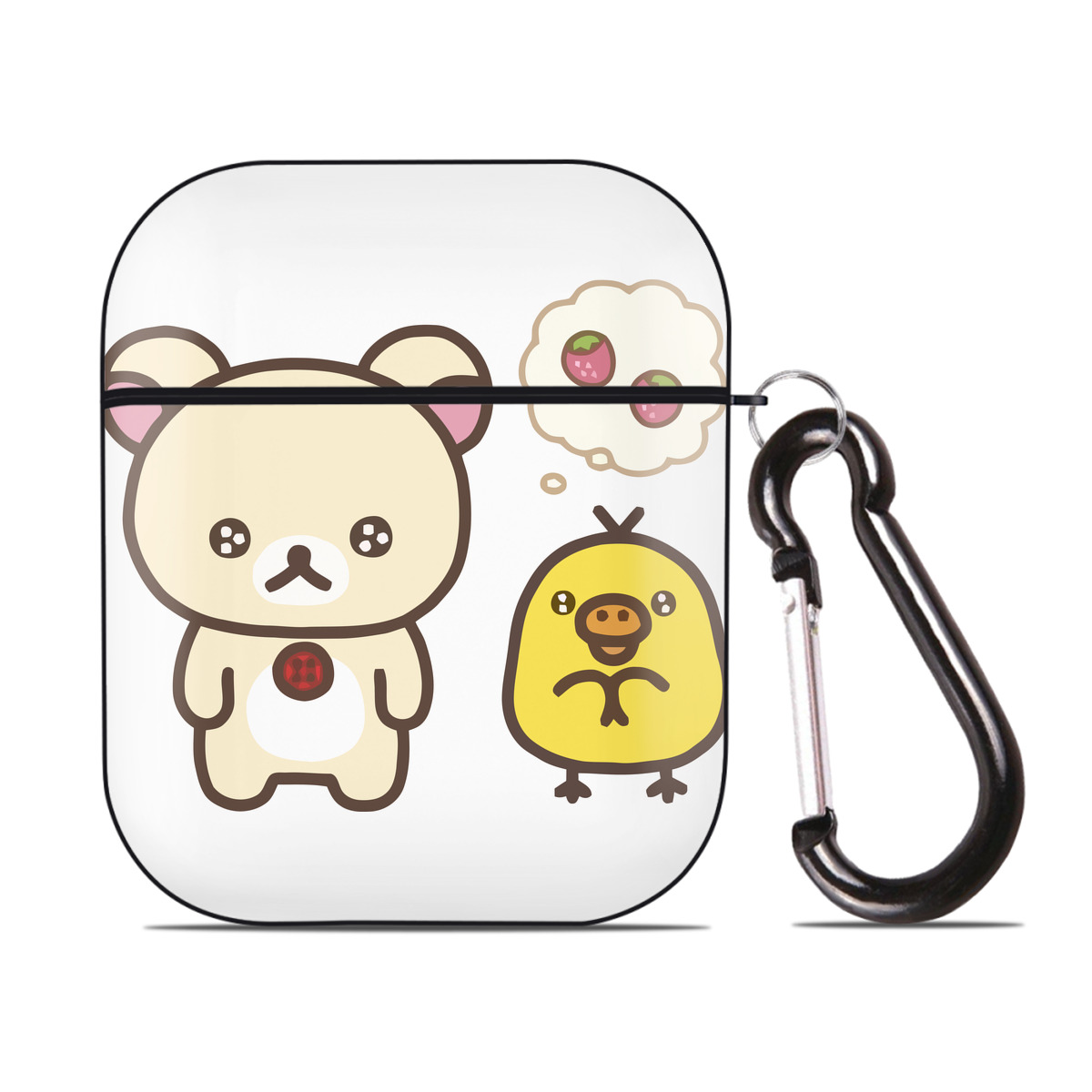 （画像用） リラックマ リラックマ キイロイトリ Rilakkuma Korilakkuma Kiiroitori AirPods 第2世代保護ケース ハードシェル ブラック 耐衝撃・防指紋・カラビナ付き