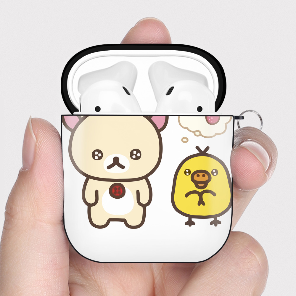 （画像用） リラックマ リラックマ キイロイトリ Rilakkuma Korilakkuma Kiiroitori AirPods 第2世代保護ケース ハードシェル ブラック 耐衝撃・防指紋・カラビナ付き