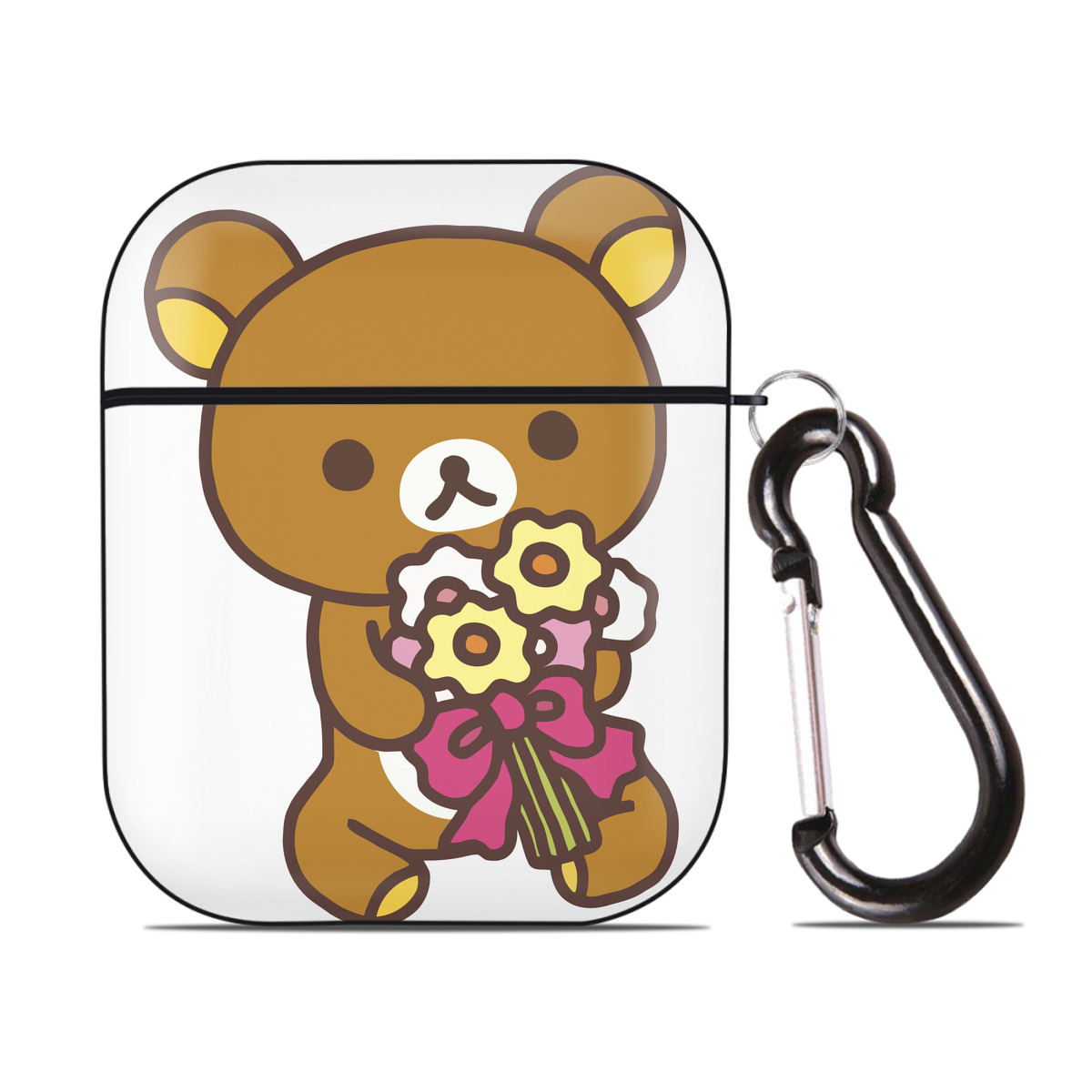 （画像用） リラックマ リラックマ キイロイトリ Rilakkuma Korilakkuma Kiiroitori AirPods 第2世代保護ケース ハードシェル ブラック 耐衝撃・防指紋・カラビナ付き