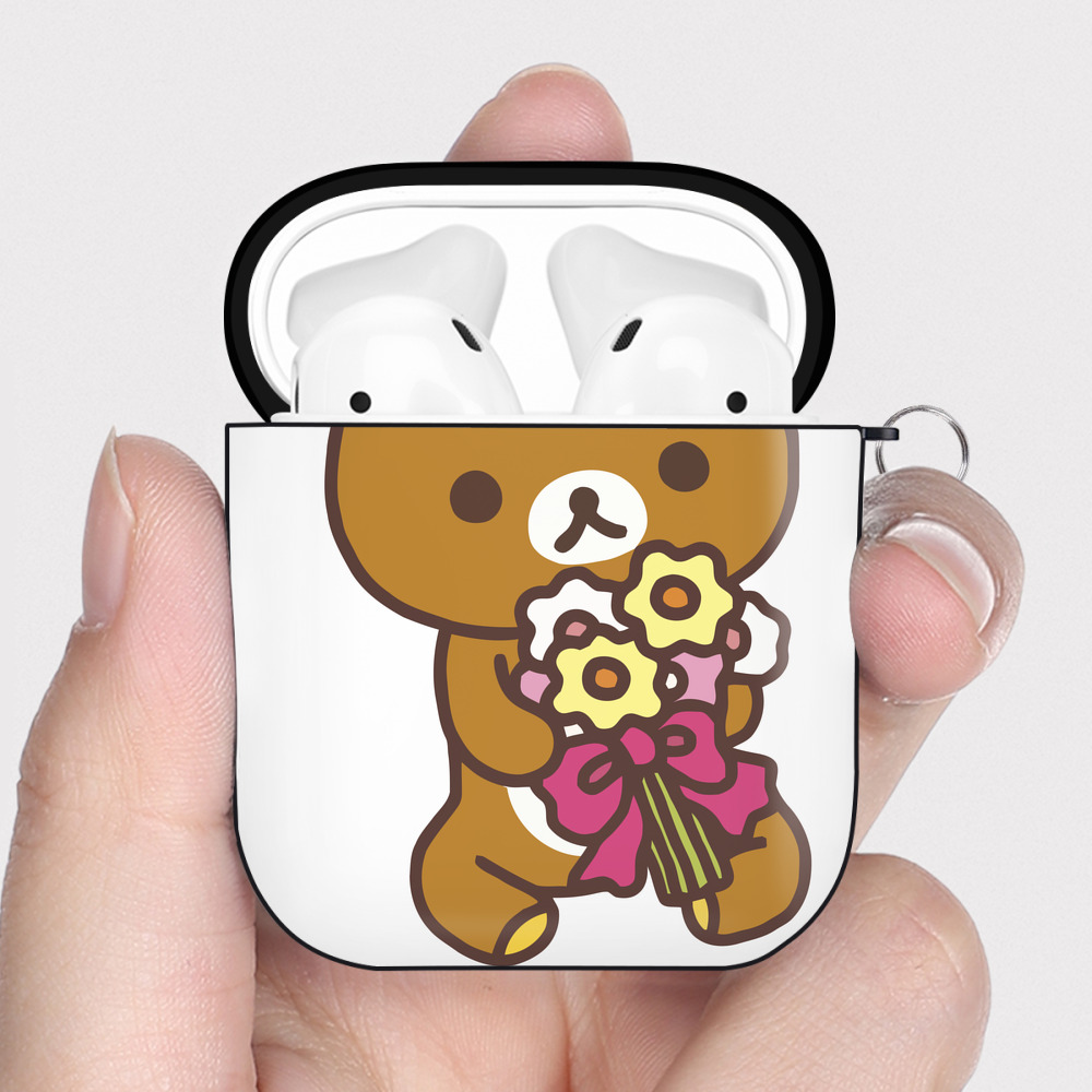 （画像用） リラックマ リラックマ キイロイトリ Rilakkuma Korilakkuma Kiiroitori AirPods 第2世代保護ケース ハードシェル ブラック 耐衝撃・防指紋・カラビナ付き