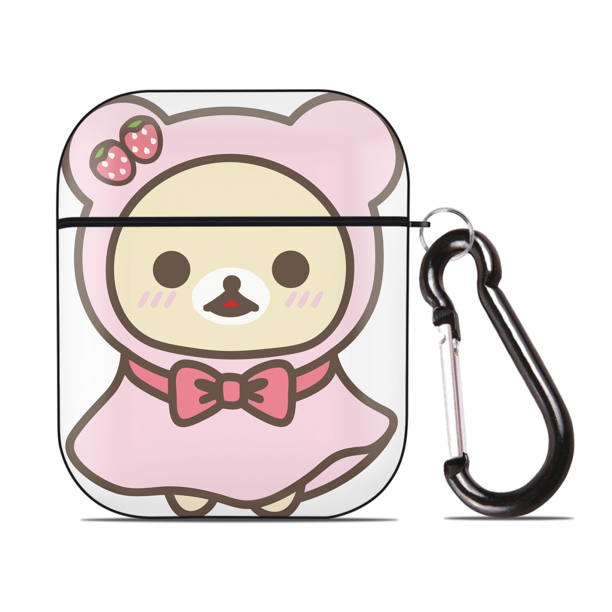 （画像用） リラックマ リラックマ キイロイトリ Rilakkuma Korilakkuma Kiiroitori AirPods 第2世代保護ケース ハードシェル ブラック 耐衝撃・防指紋・カラビナ付き