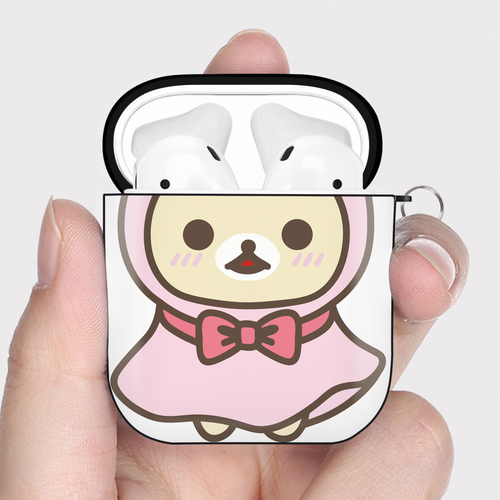 （画像用） リラックマ リラックマ キイロイトリ Rilakkuma Korilakkuma Kiiroitori AirPods 第2世代保護ケース ハードシェル ブラック 耐衝撃・防指紋・カラビナ付き