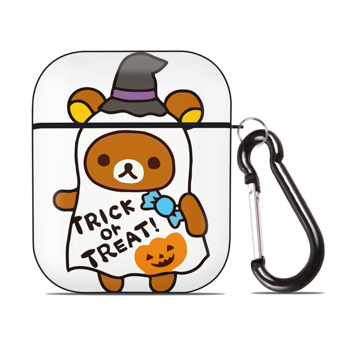 （画像用） リラックマ リラックマ キイロイトリ Rilakkuma Korilakkuma Kiiroitori AirPods 第2世代保護ケース ハードシェル ブラック 耐衝撃・防指紋・カラビナ付き