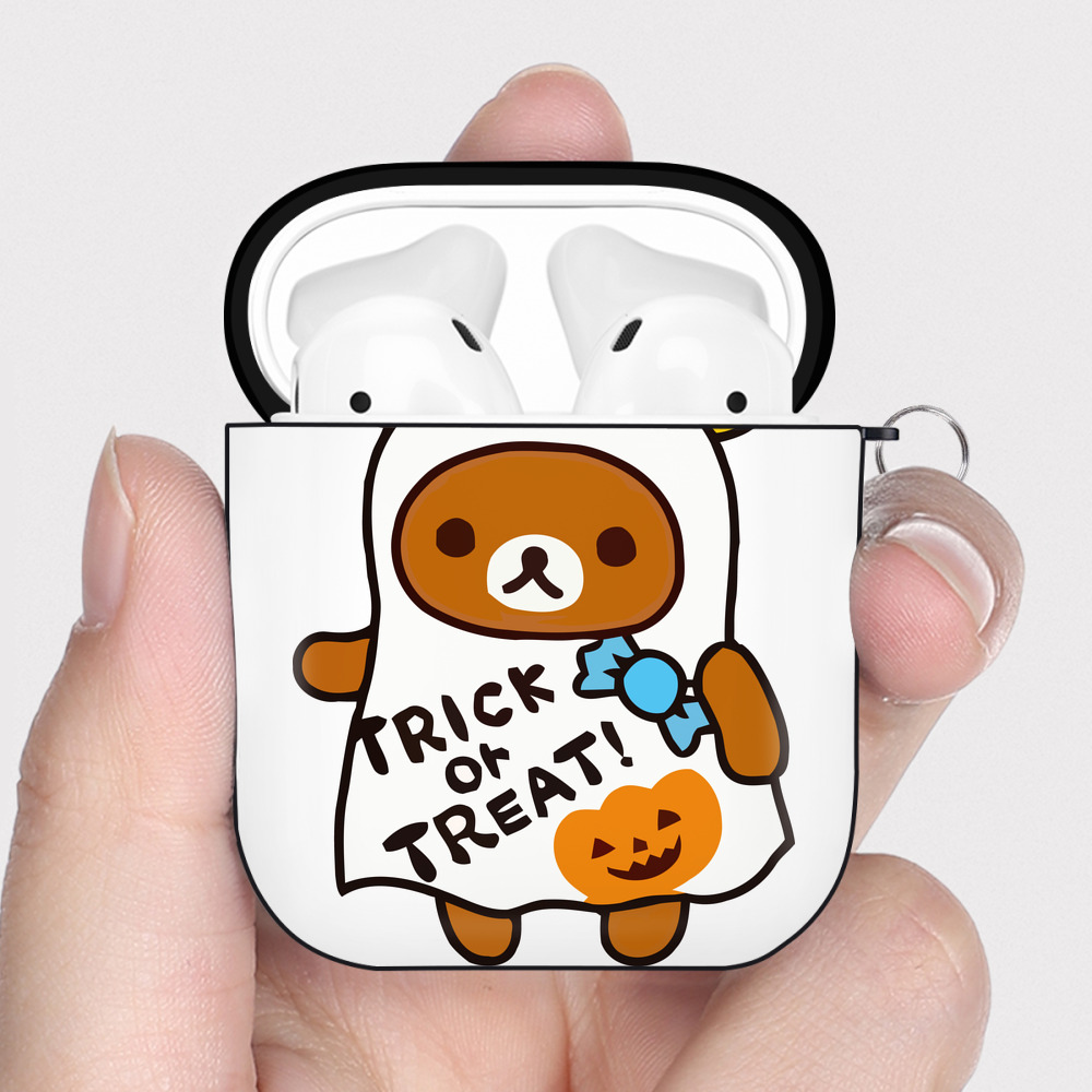 （画像用） リラックマ リラックマ キイロイトリ Rilakkuma Korilakkuma Kiiroitori AirPods 第2世代保護ケース ハードシェル ブラック 耐衝撃・防指紋・カラビナ付き