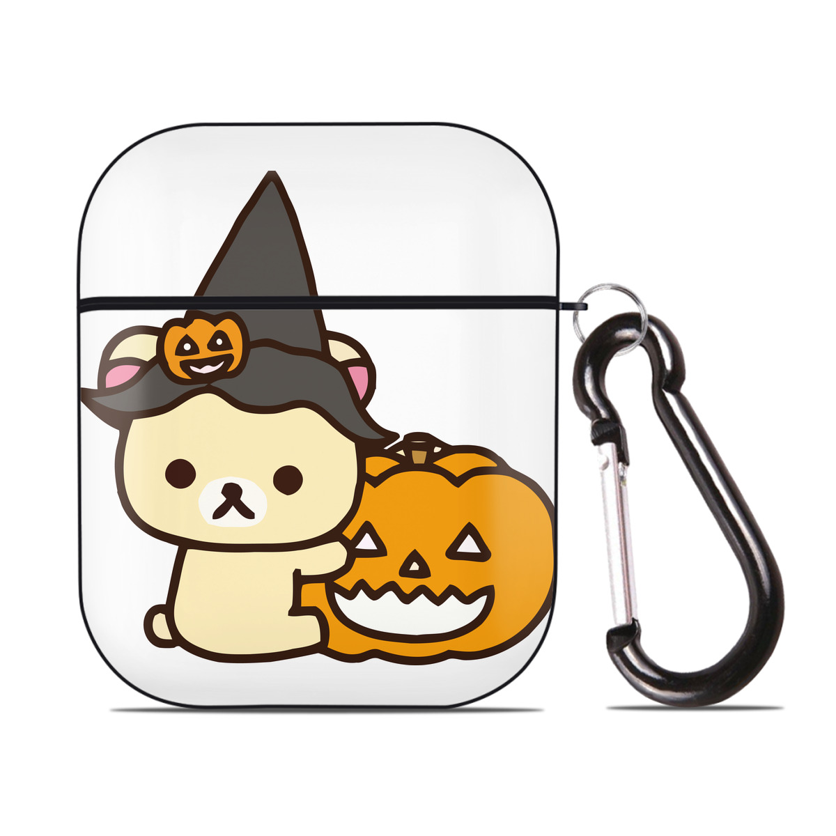 （画像用） リラックマ リラックマ キイロイトリ Rilakkuma Korilakkuma Kiiroitori AirPods 第2世代保護ケース ハードシェル ブラック 耐衝撃・防指紋・カラビナ付き
