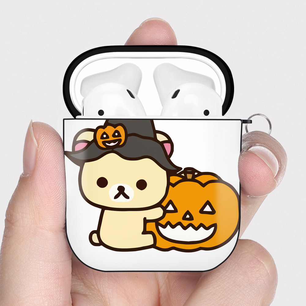 （画像用） リラックマ リラックマ キイロイトリ Rilakkuma Korilakkuma Kiiroitori AirPods 第2世代保護ケース ハードシェル ブラック 耐衝撃・防指紋・カラビナ付き