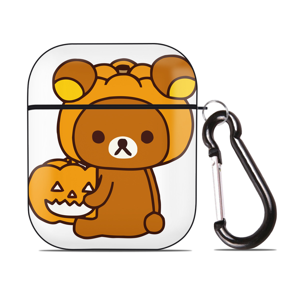 （画像用） リラックマ リラックマ キイロイトリ Rilakkuma Korilakkuma Kiiroitori AirPods 第2世代保護ケース ハードシェル ブラック 耐衝撃・防指紋・カラビナ付き