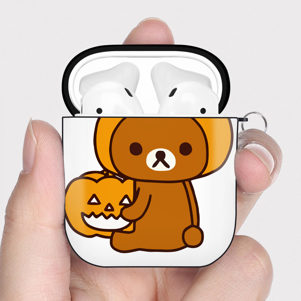 （画像用） リラックマ リラックマ キイロイトリ Rilakkuma Korilakkuma Kiiroitori AirPods 第2世代保護ケース ハードシェル ブラック 耐衝撃・防指紋・カラビナ付き