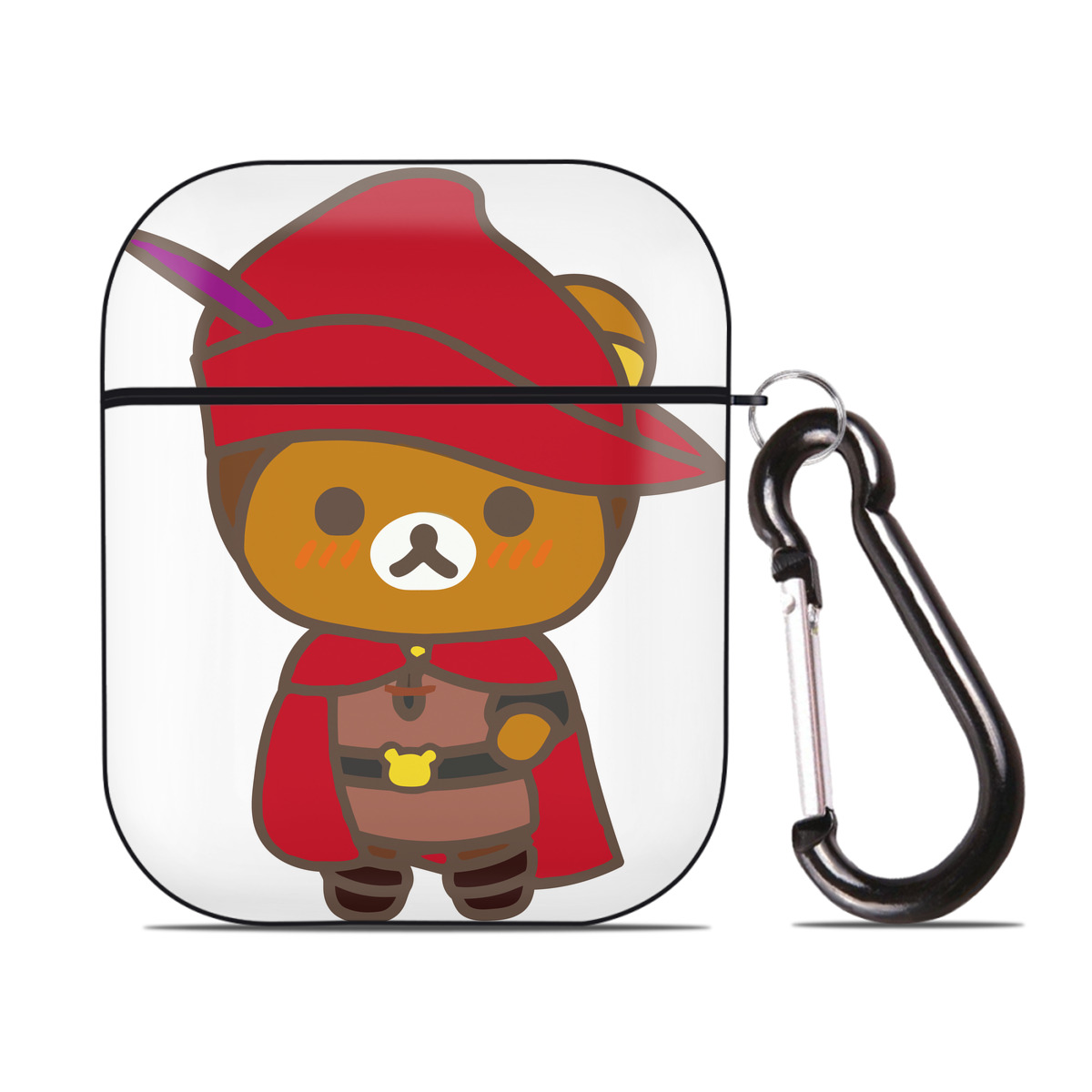 （画像用） リラックマ リラックマ キイロイトリ Rilakkuma Korilakkuma Kiiroitori AirPods 第2世代保護ケース ハードシェル ブラック 耐衝撃・防指紋・カラビナ付き