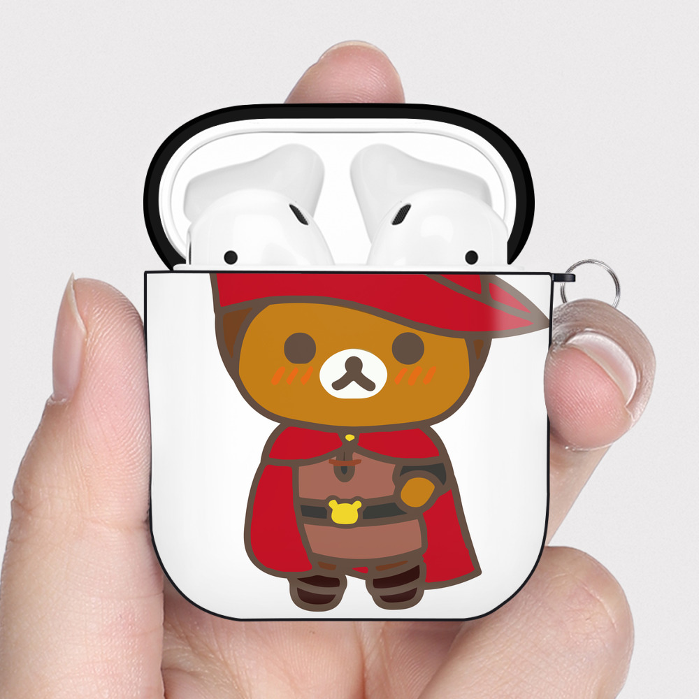 （画像用） リラックマ リラックマ キイロイトリ Rilakkuma Korilakkuma Kiiroitori AirPods 第2世代保護ケース ハードシェル ブラック 耐衝撃・防指紋・カラビナ付き