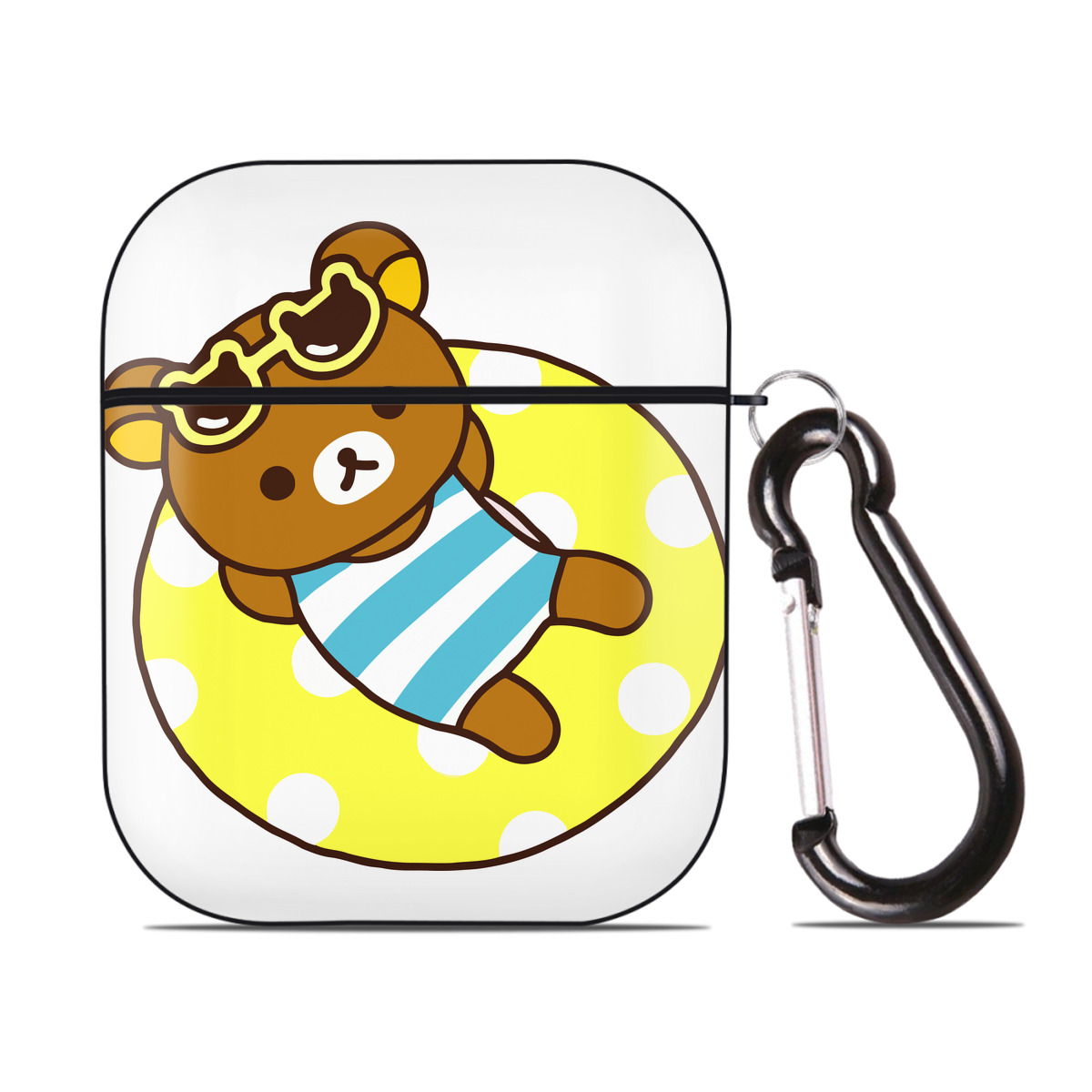 （画像用） リラックマ リラックマ キイロイトリ Rilakkuma Korilakkuma Kiiroitori AirPods 第2世代保護ケース ハードシェル ブラック 耐衝撃・防指紋・カラビナ付き