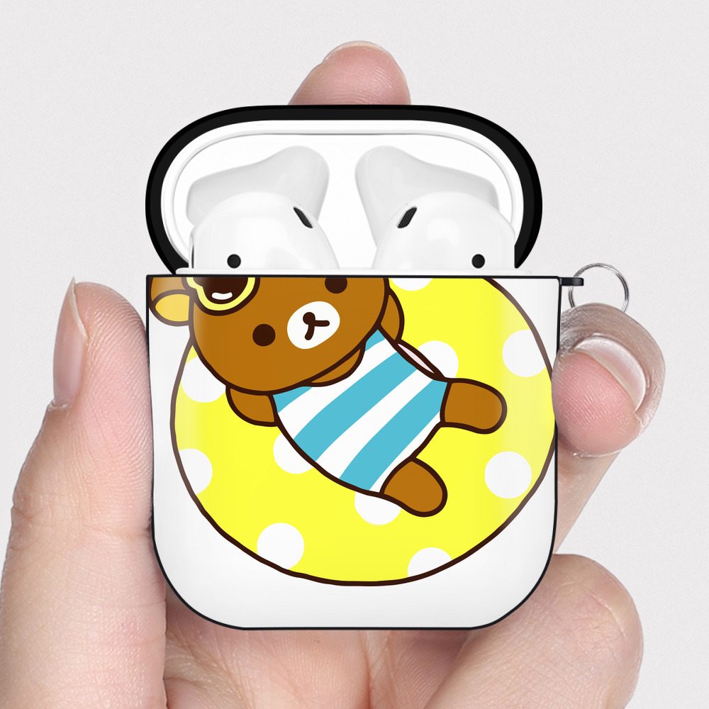 （画像用） リラックマ リラックマ キイロイトリ Rilakkuma Korilakkuma Kiiroitori AirPods 第2世代保護ケース ハードシェル ブラック 耐衝撃・防指紋・カラビナ付き