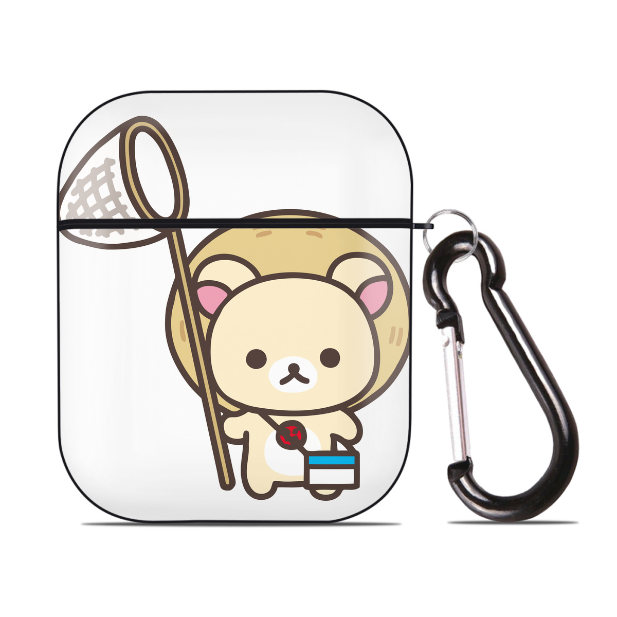 （画像用） リラックマ リラックマ キイロイトリ Rilakkuma Korilakkuma Kiiroitori AirPods 第2世代保護ケース ハードシェル ブラック 耐衝撃・防指紋・カラビナ付き