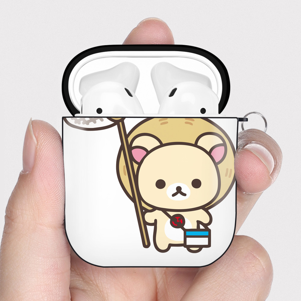 （画像用） リラックマ リラックマ キイロイトリ Rilakkuma Korilakkuma Kiiroitori AirPods 第2世代保護ケース ハードシェル ブラック 耐衝撃・防指紋・カラビナ付き
