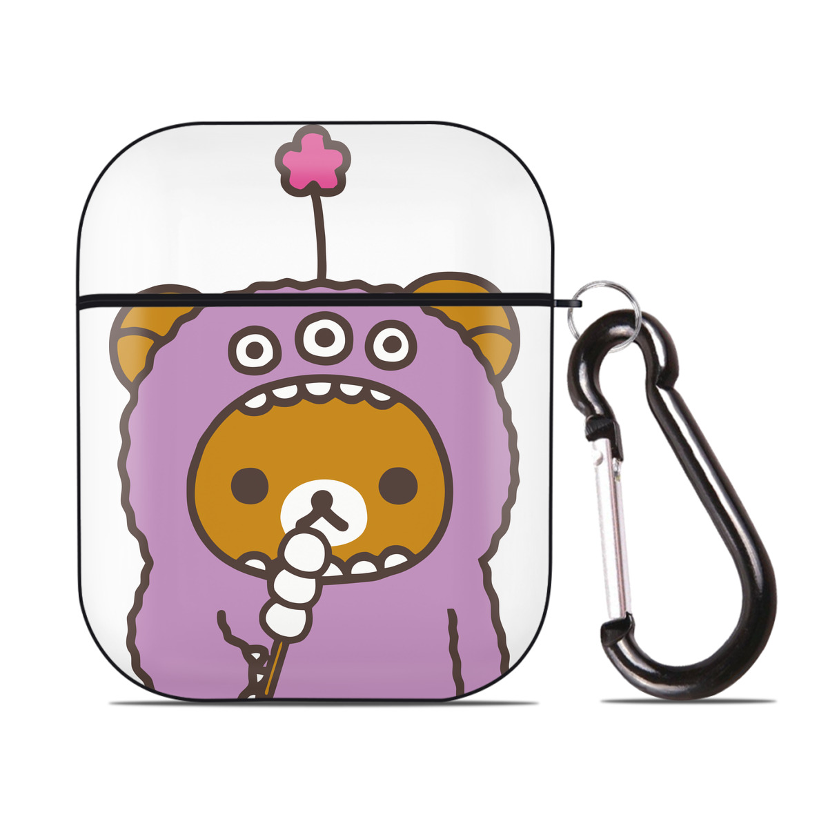 （画像用） リラックマ リラックマ キイロイトリ Rilakkuma Korilakkuma Kiiroitori AirPods 第2世代保護ケース ハードシェル ブラック 耐衝撃・防指紋・カラビナ付き