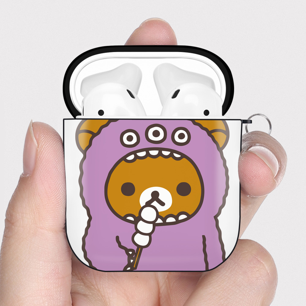 （画像用） リラックマ リラックマ キイロイトリ Rilakkuma Korilakkuma Kiiroitori AirPods 第2世代保護ケース ハードシェル ブラック 耐衝撃・防指紋・カラビナ付き