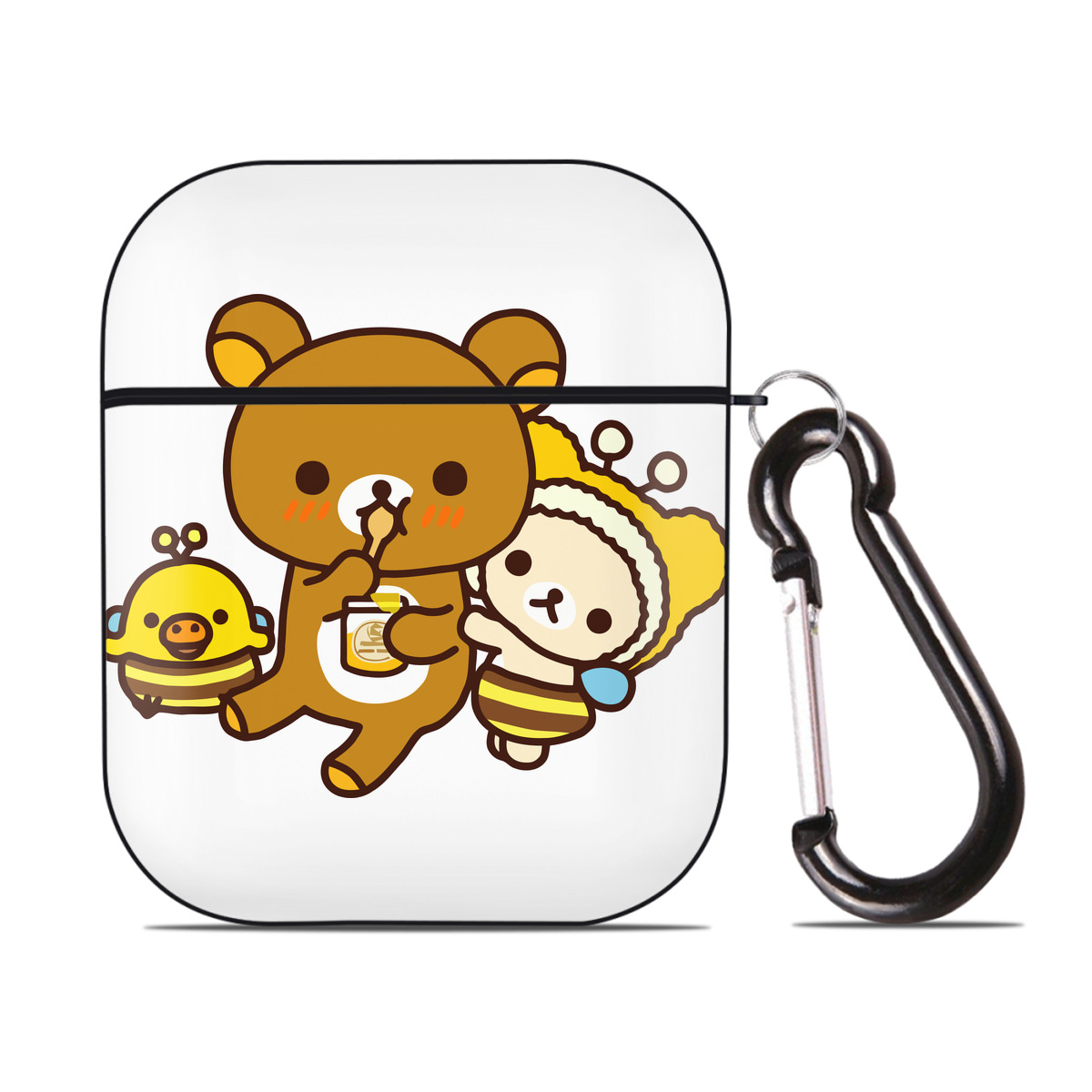 （画像用） リラックマ リラックマ キイロイトリ Rilakkuma Korilakkuma Kiiroitori AirPods 第2世代保護ケース ハードシェル ブラック 耐衝撃・防指紋・カラビナ付き