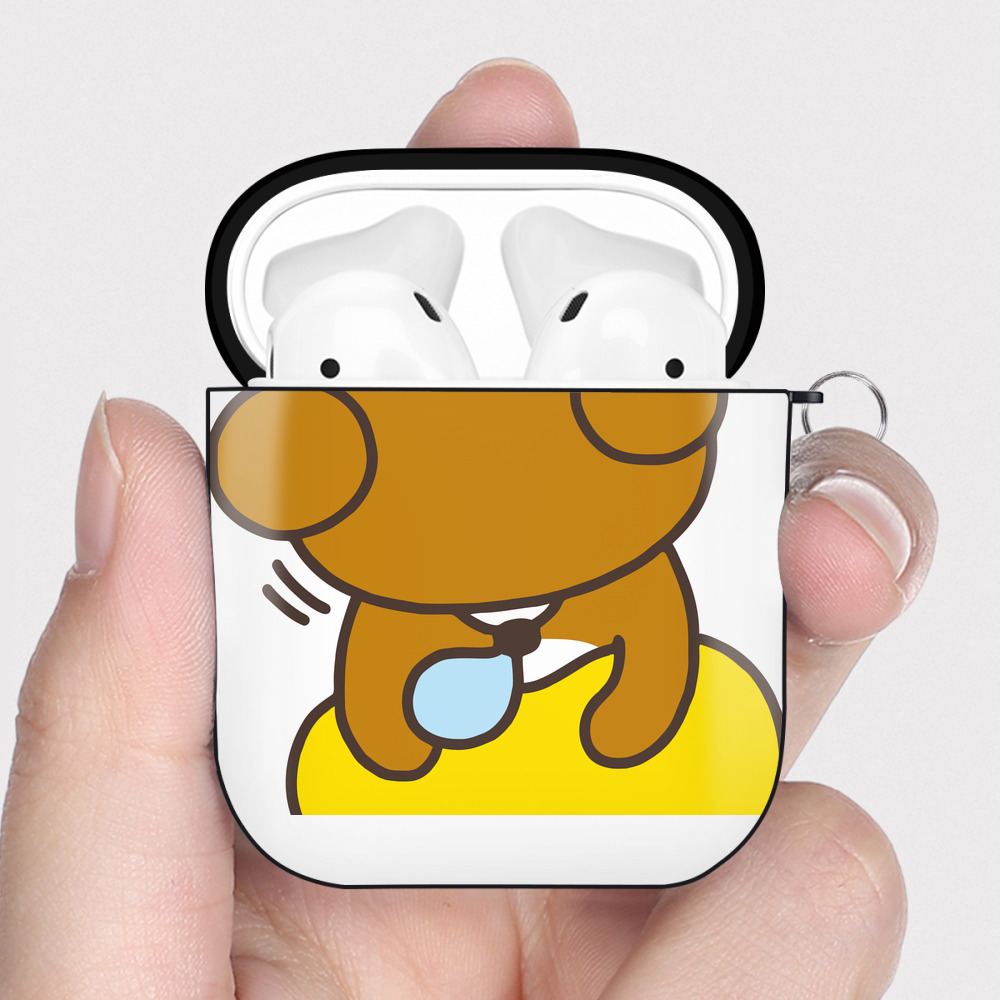（画像用） リラックマ リラックマ キイロイトリ Rilakkuma Korilakkuma Kiiroitori AirPods 第2世代保護ケース ハードシェル ブラック 耐衝撃・防指紋・カラビナ付き