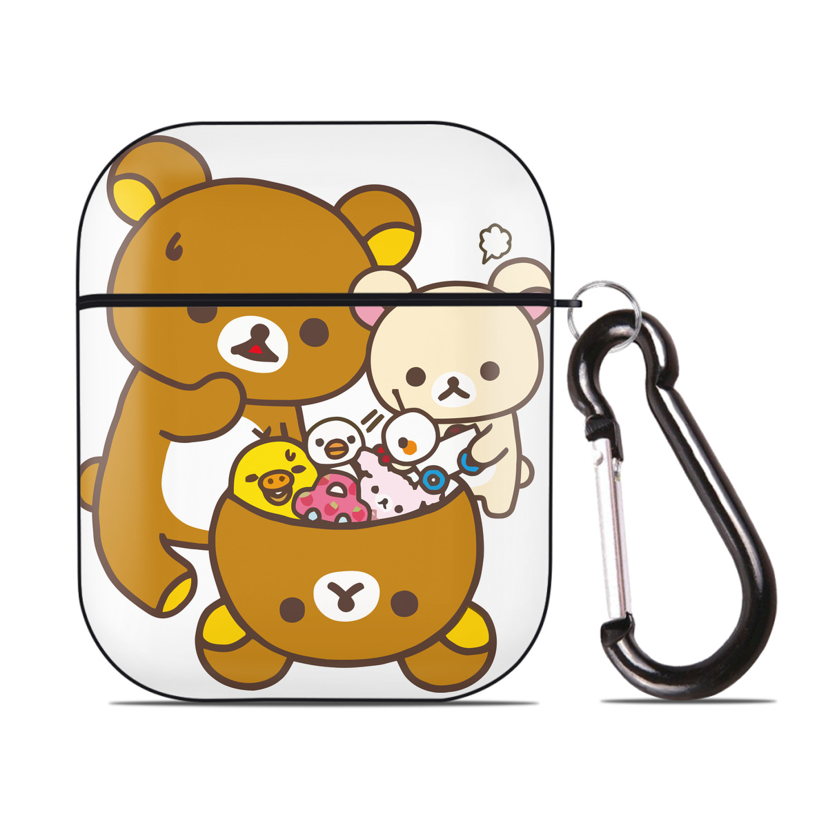 （画像用） リラックマ リラックマ キイロイトリ Rilakkuma Korilakkuma Kiiroitori AirPods 第2世代保護ケース ハードシェル ブラック 耐衝撃・防指紋・カラビナ付き