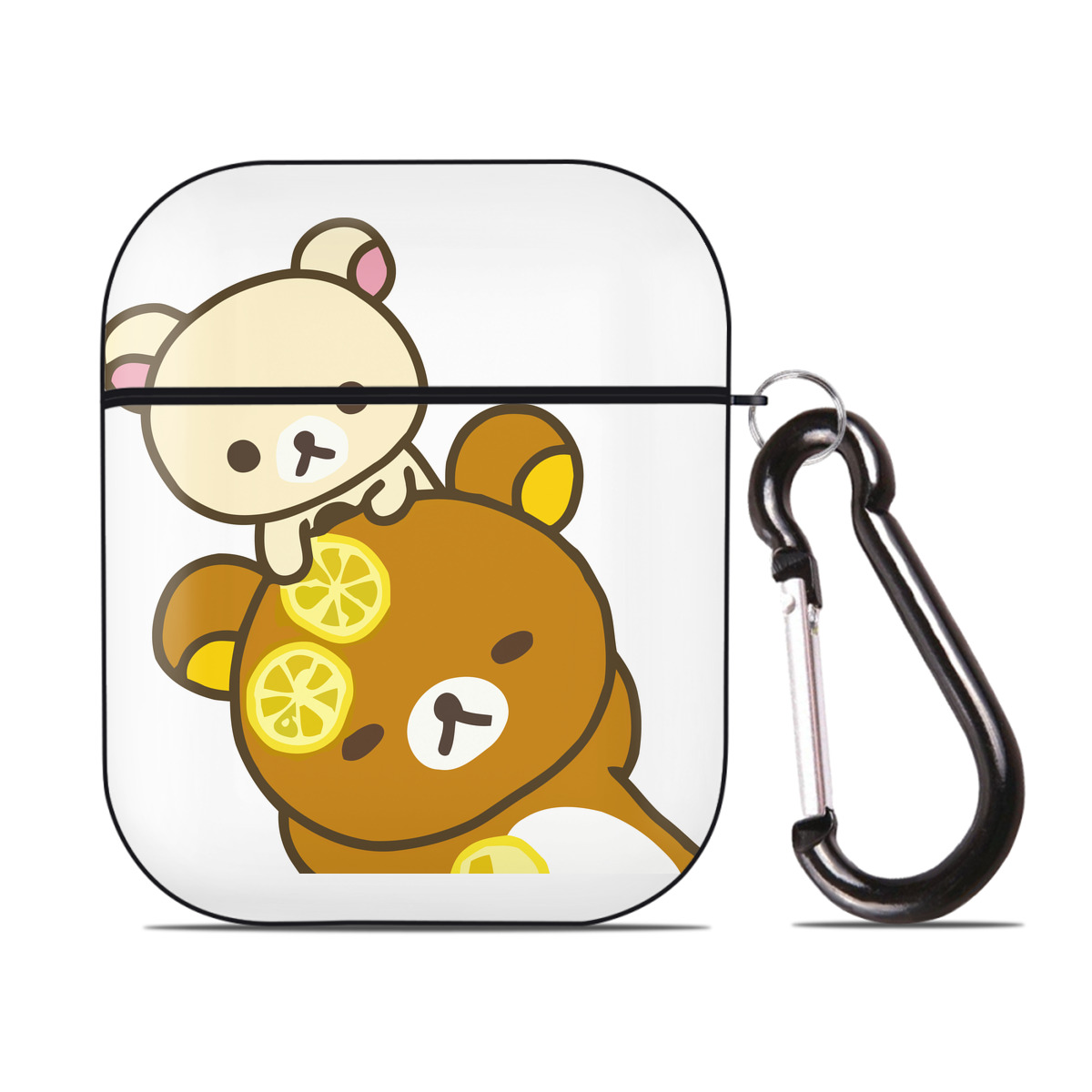（画像用） リラックマ リラックマ キイロイトリ Rilakkuma Korilakkuma Kiiroitori AirPods 第2世代保護ケース ハードシェル ブラック 耐衝撃・防指紋・カラビナ付き