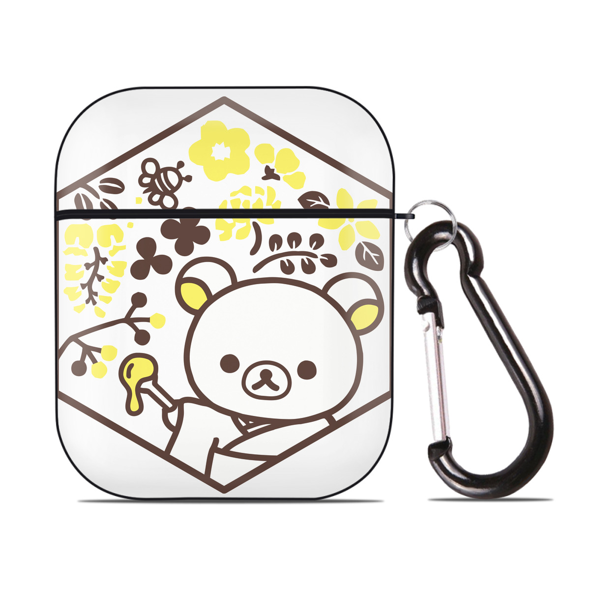 （画像用） リラックマ リラックマ キイロイトリ Rilakkuma Korilakkuma Kiiroitori AirPods 第2世代保護ケース ハードシェル ブラック 耐衝撃・防指紋・カラビナ付き