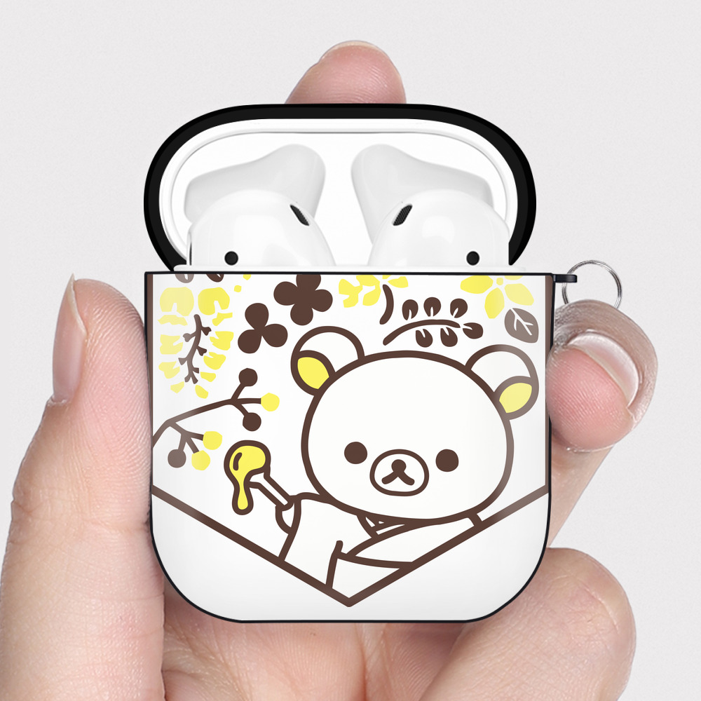 （画像用） リラックマ リラックマ キイロイトリ Rilakkuma Korilakkuma Kiiroitori AirPods 第2世代保護ケース ハードシェル ブラック 耐衝撃・防指紋・カラビナ付き