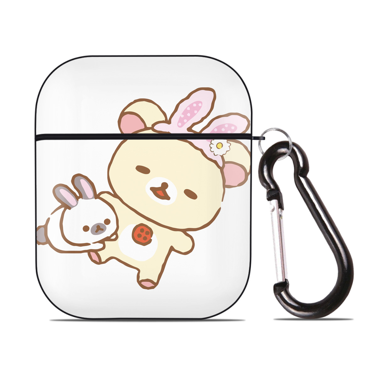 （画像用） リラックマ リラックマ キイロイトリ Rilakkuma Korilakkuma Kiiroitori AirPods 第2世代保護ケース ハードシェル ブラック 耐衝撃・防指紋・カラビナ付き