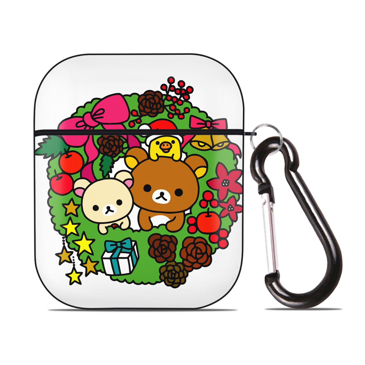 （画像用） リラックマ リラックマ キイロイトリ Rilakkuma Korilakkuma Kiiroitori AirPods 第2世代保護ケース ハードシェル ブラック 耐衝撃・防指紋・カラビナ付き