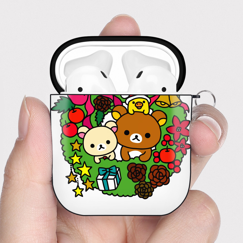（画像用） リラックマ リラックマ キイロイトリ Rilakkuma Korilakkuma Kiiroitori AirPods 第2世代保護ケース ハードシェル ブラック 耐衝撃・防指紋・カラビナ付き