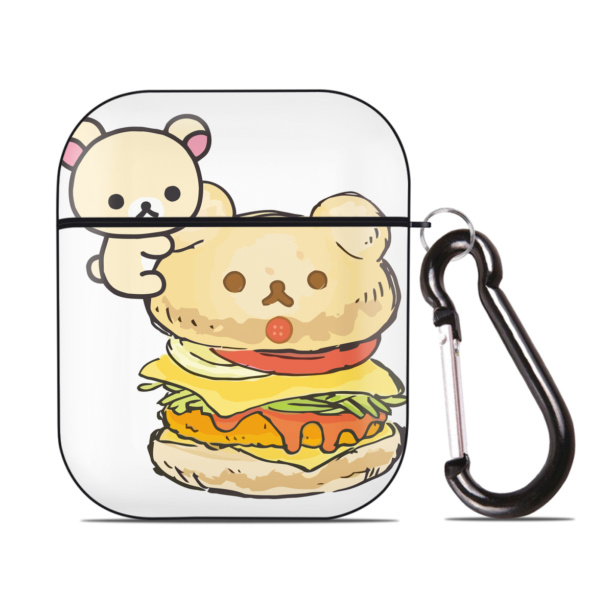 （画像用） リラックマ リラックマ キイロイトリ Rilakkuma Korilakkuma Kiiroitori AirPods 第2世代保護ケース ハードシェル ブラック 耐衝撃・防指紋・カラビナ付き