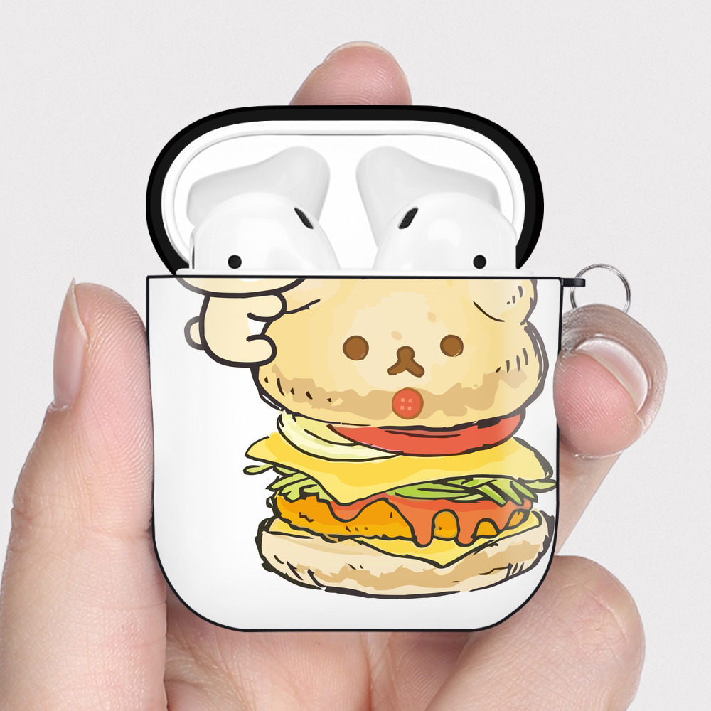 （画像用） リラックマ リラックマ キイロイトリ Rilakkuma Korilakkuma Kiiroitori AirPods 第2世代保護ケース ハードシェル ブラック 耐衝撃・防指紋・カラビナ付き