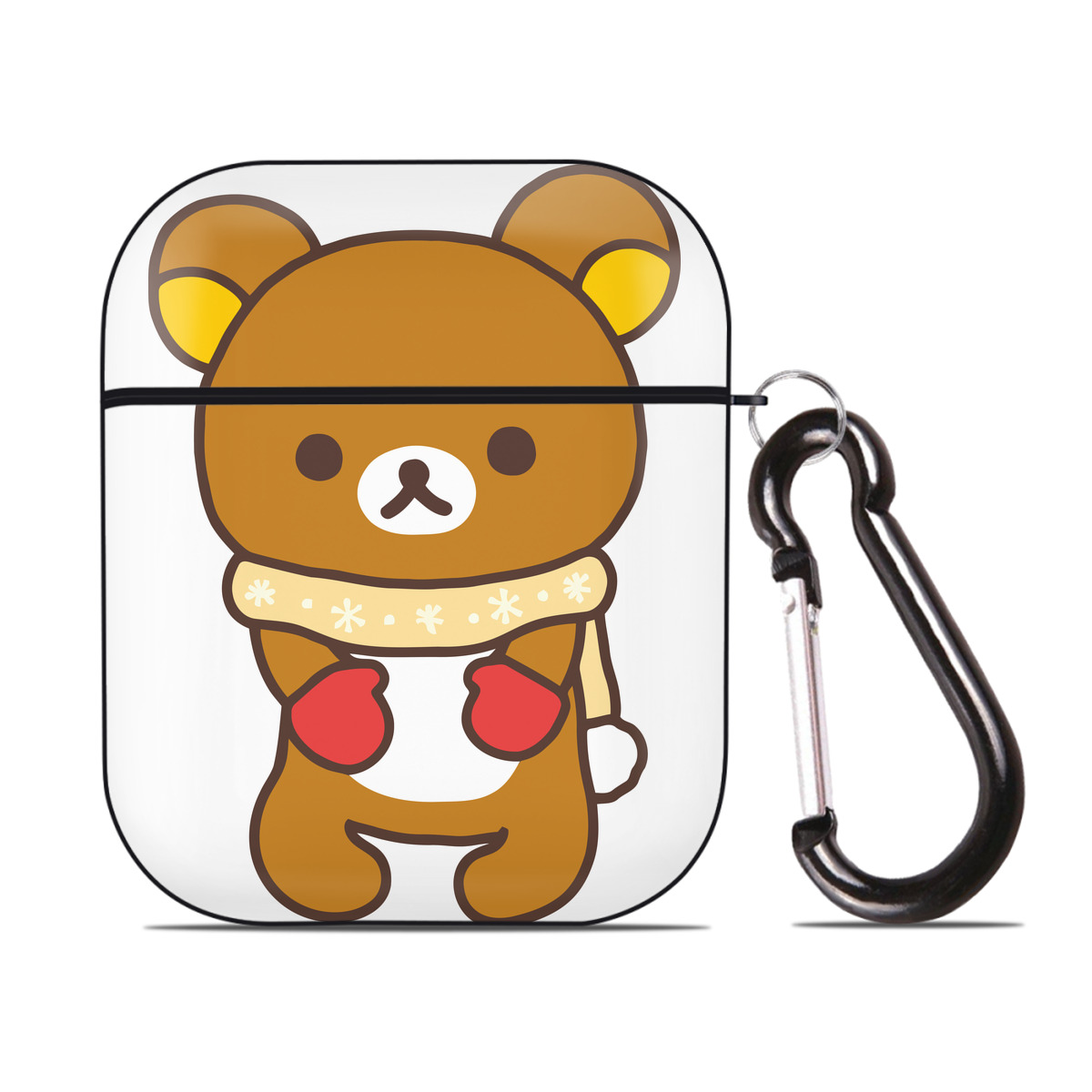 （画像用） リラックマ リラックマ キイロイトリ Rilakkuma Korilakkuma Kiiroitori AirPods 第2世代保護ケース ハードシェル ブラック 耐衝撃・防指紋・カラビナ付き