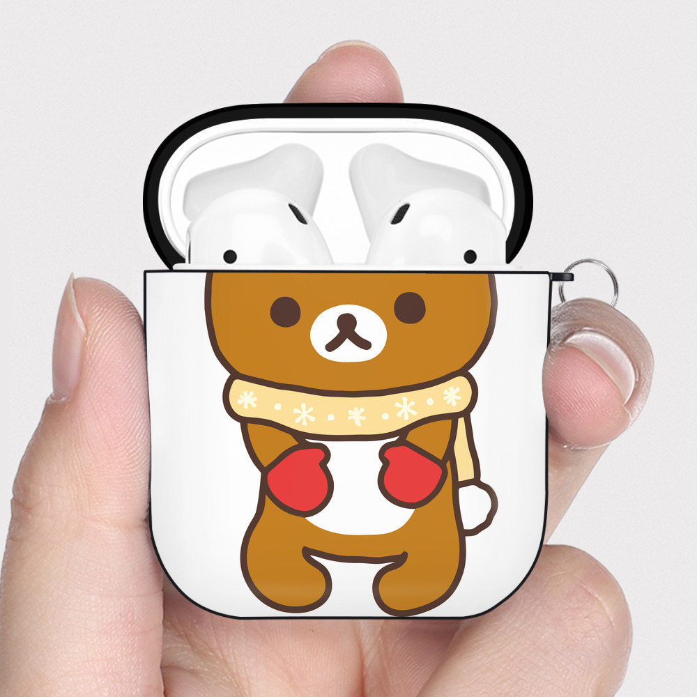 （画像用） リラックマ リラックマ キイロイトリ Rilakkuma Korilakkuma Kiiroitori AirPods 第2世代保護ケース ハードシェル ブラック 耐衝撃・防指紋・カラビナ付き
