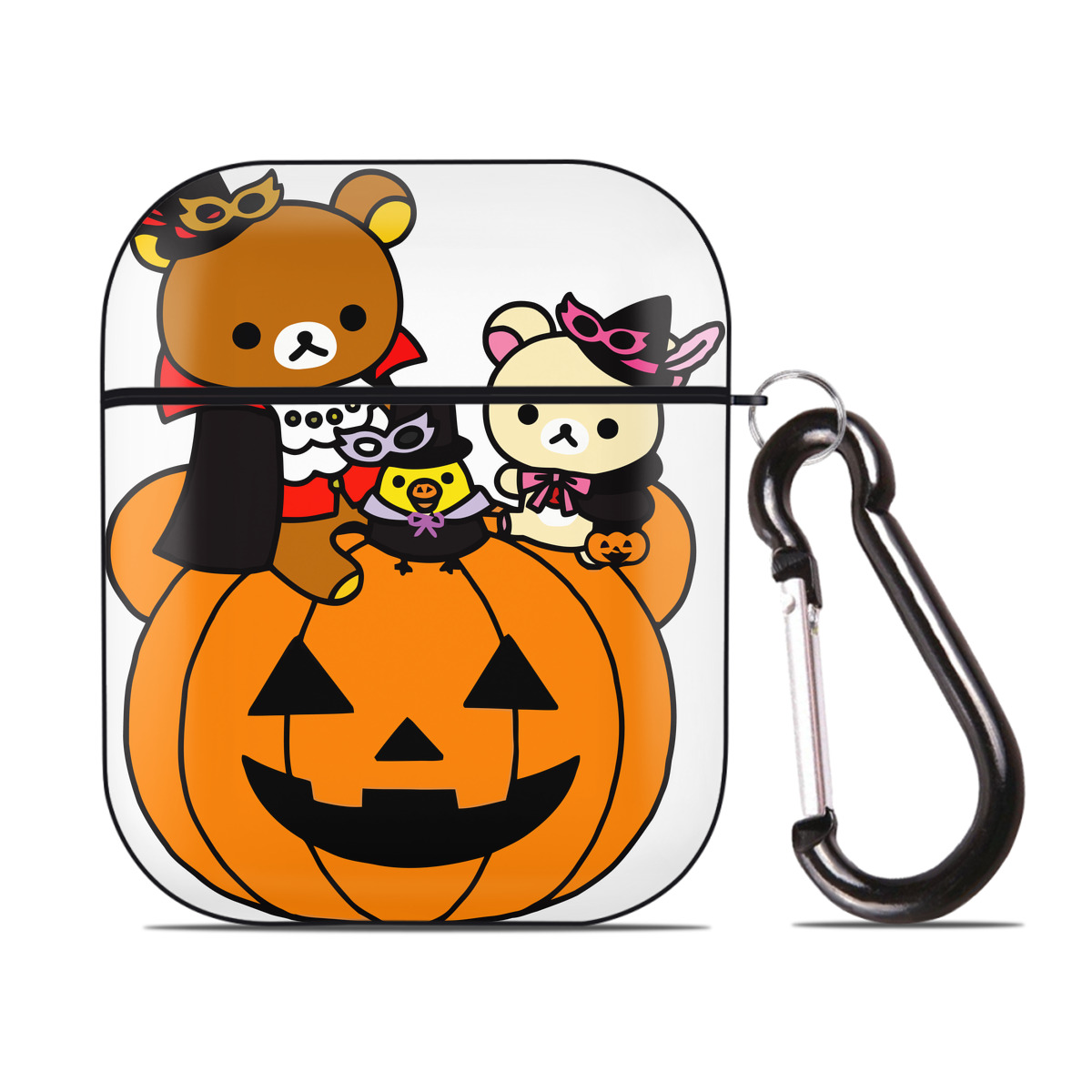 （画像用） リラックマ リラックマ キイロイトリ Rilakkuma Korilakkuma Kiiroitori AirPods 第2世代保護ケース ハードシェル ブラック 耐衝撃・防指紋・カラビナ付き