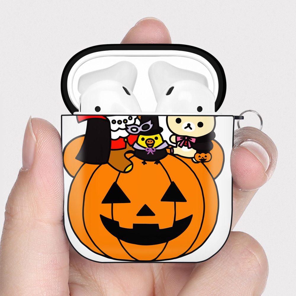 （画像用） リラックマ リラックマ キイロイトリ Rilakkuma Korilakkuma Kiiroitori AirPods 第2世代保護ケース ハードシェル ブラック 耐衝撃・防指紋・カラビナ付き