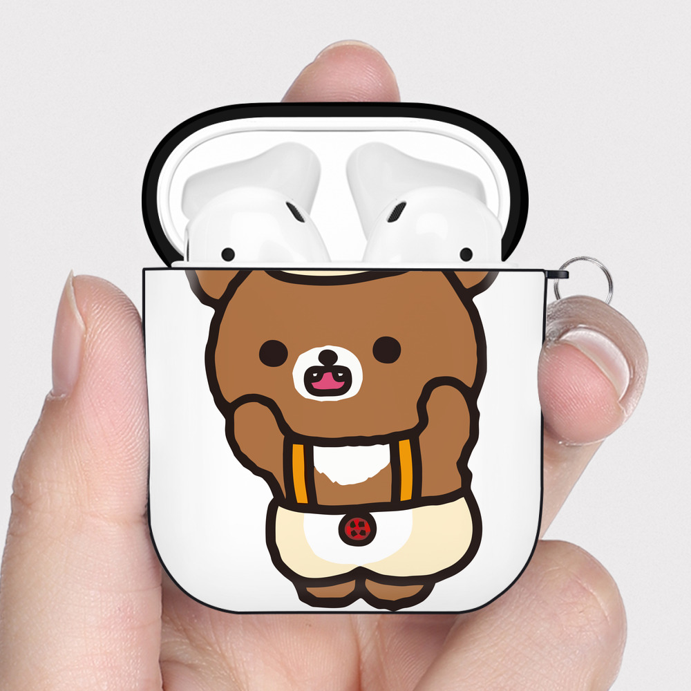 （画像用） リラックマ リラックマ キイロイトリ Rilakkuma Korilakkuma Kiiroitori AirPods 第2世代保護ケース ハードシェル ブラック 耐衝撃・防指紋・カラビナ付き