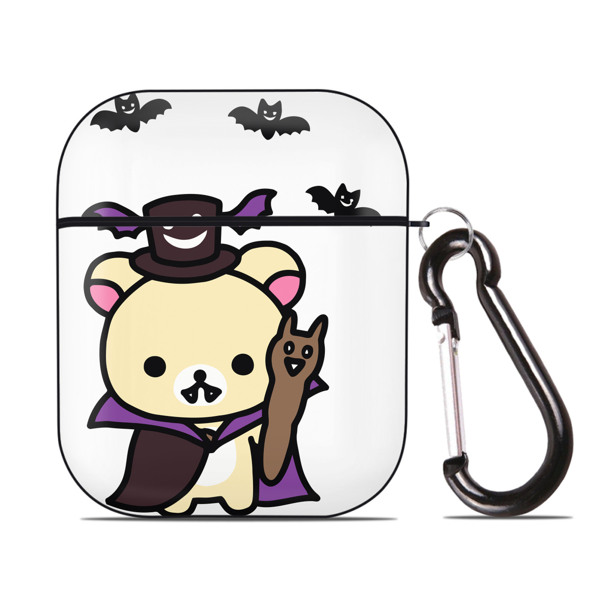 （画像用） リラックマ リラックマ キイロイトリ Rilakkuma Korilakkuma Kiiroitori AirPods 第2世代保護ケース ハードシェル ブラック 耐衝撃・防指紋・カラビナ付き