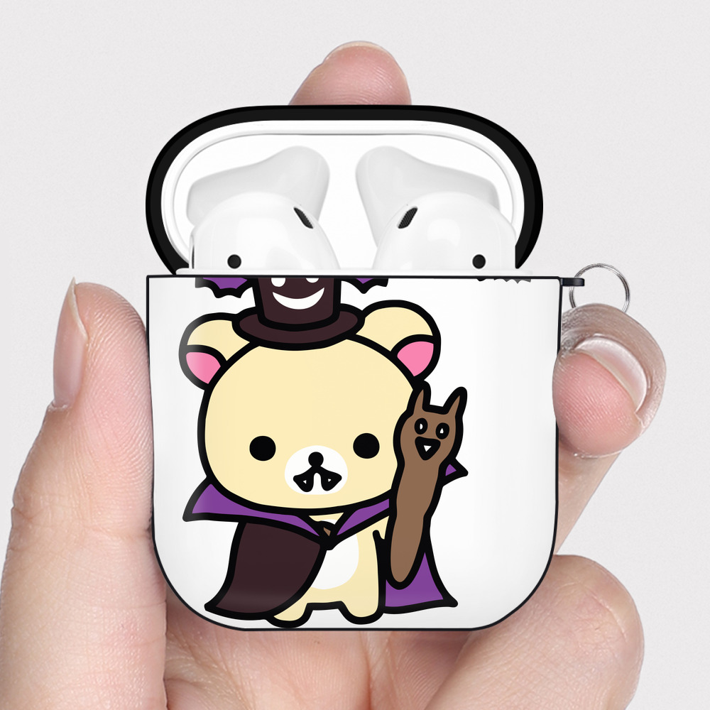 （画像用） リラックマ リラックマ キイロイトリ Rilakkuma Korilakkuma Kiiroitori AirPods 第2世代保護ケース ハードシェル ブラック 耐衝撃・防指紋・カラビナ付き