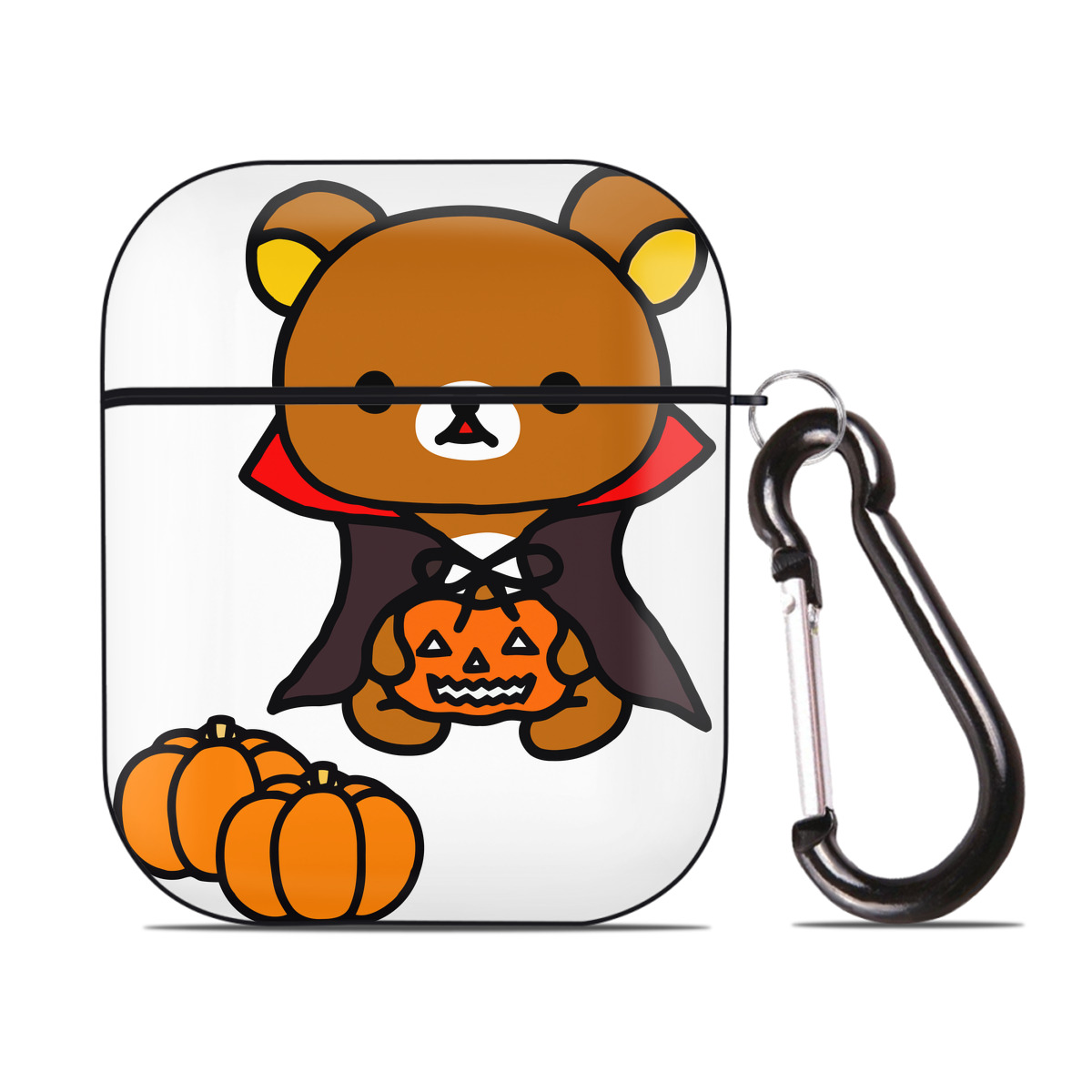 （画像用） リラックマ リラックマ キイロイトリ Rilakkuma Korilakkuma Kiiroitori AirPods 第2世代保護ケース ハードシェル ブラック 耐衝撃・防指紋・カラビナ付き