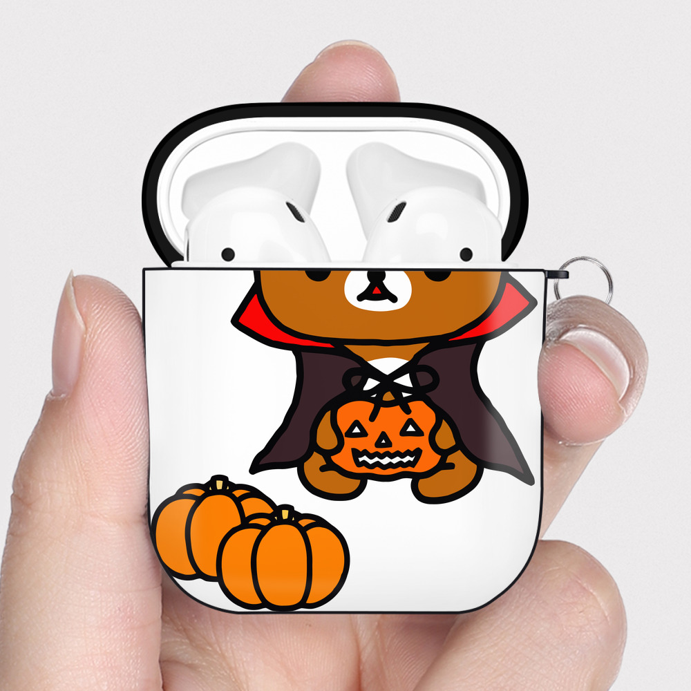 （画像用） リラックマ リラックマ キイロイトリ Rilakkuma Korilakkuma Kiiroitori AirPods 第2世代保護ケース ハードシェル ブラック 耐衝撃・防指紋・カラビナ付き